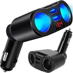 Thijox - Sigarettenaansteker verdeler met 2 meervoudige stopcontacten, 2 USB poorten, voltmeter, 12V/24V auto-oplader voor mobiel, tablet, GPS, dashca — thumbnail 1