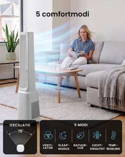 Bladloze Torenventilator met HEPA 13-filter – WiFi, 6 Snelheden, 5 Modi en 60° Oscillatie – Wit — thumbnail 4