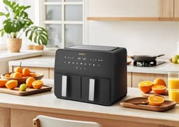 HYUNDAI - Dubbele Airfryer XXL - 9 Liter - 2 x 4,5 Liter - 1700 W - 8 Programma’s - Touchscreen - Zwart — thumbnail 3
