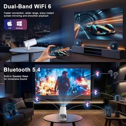 SnelShoppen - 4K Full HD 1080P Mini Projector - Draagbare Projector met WiFi 6, Bluetooth 5.4, 180° Rotatie en Automatische Trapeziumcorrectie voor Fe — thumbnail 3
