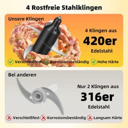 SnelShoppen - Krachtige 400W Keukenmachine met 2 Snelheden & Pulsefunctie | 4 RVS Messen & Klopper | 0.95L Afneembare Kom voor Hakken, Mengen, Emulger — thumbnail 2