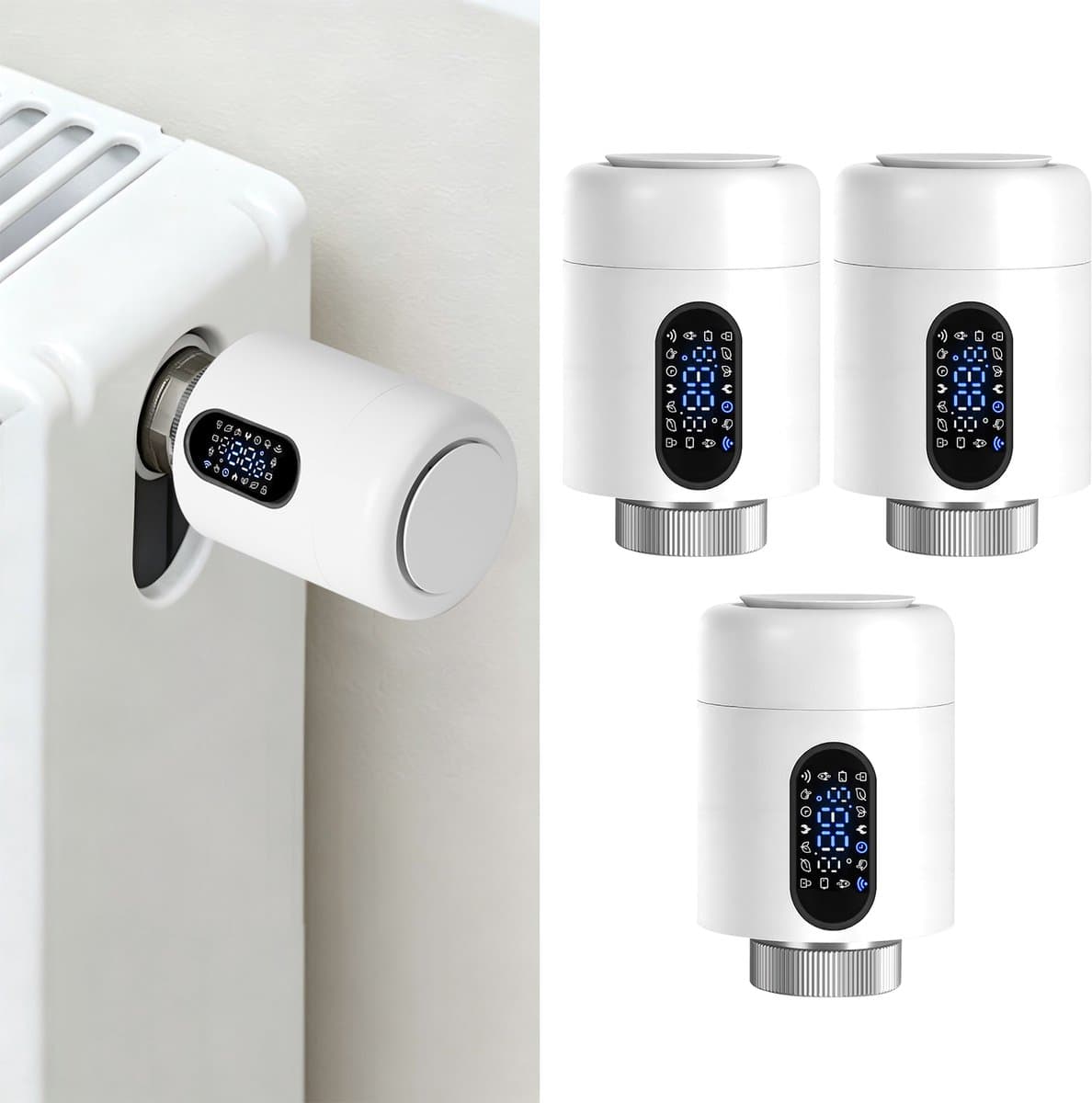 Radiator Thermostaat WiFi – Raamdetectie, Vorstbeveiliging en Kinderslot – Wit – 3-pack — afbeelding 1