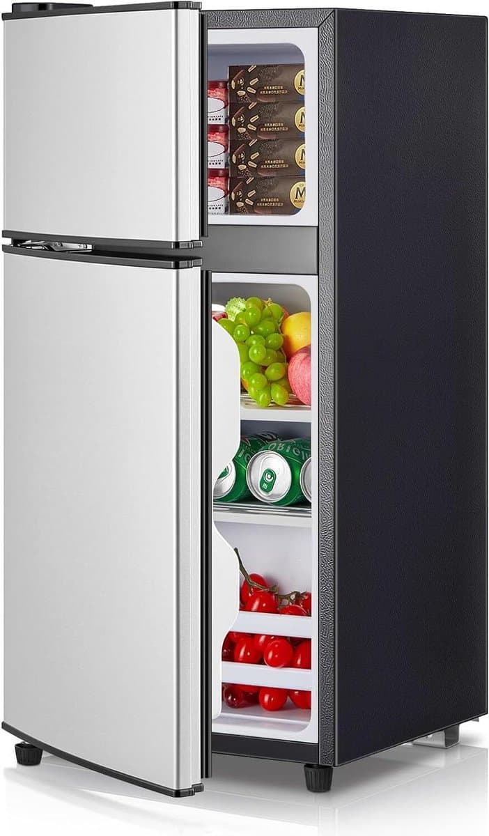 Koelkast met vriesvak - Kleine koelkast Minibar - Koele dranken bewaren - Dubbele deur indeling - 76 Liter - Zilver — afbeelding 1