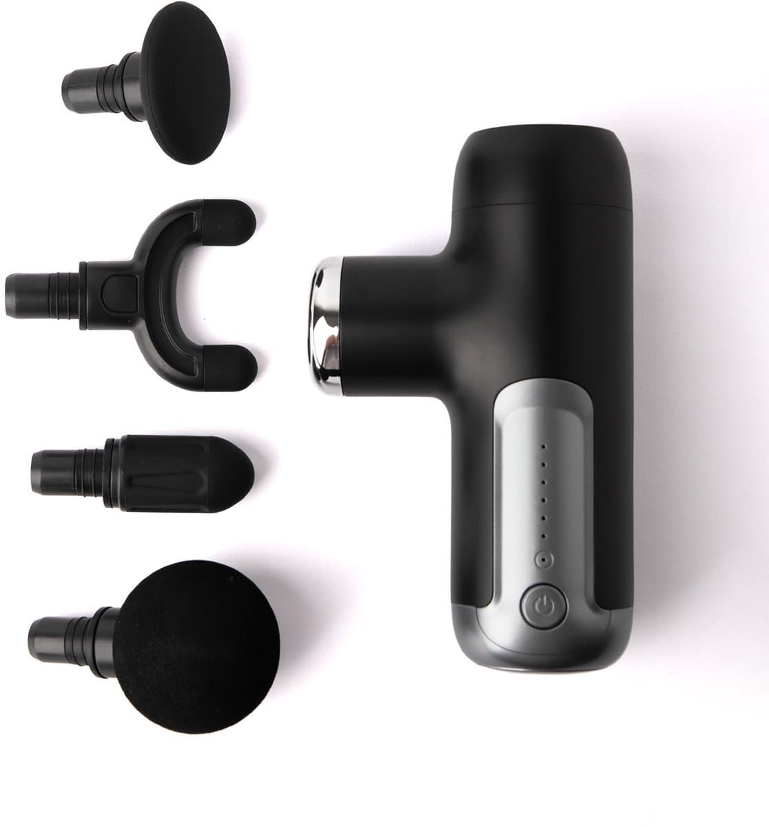 Mini massagepistool met 4 massagekoppen - draagbare diepweefselmassager, oplaadbaar via USB-C-interface - zwart. — afbeelding 1