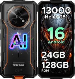 DOGEE Fire 5 Pro 4G- Rugged Smartphone - 13000 mAh/18W - Android 16 - 13MP+8MP - 24GB ROM+128GB ROM/（2TB/TF) - Gemini AI - 6,6inch HD+ 90Hz - MediaTek Helio G81 - NFC- Face ID - Vingerafdruk - IP68 - Grijs — thumbnail 1