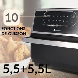Dubbele Airfryer - Heteluchtfriteuse Airfryer - Gezond Koken - Twee Bakken - 11 Liter - Zwart — thumbnail 4