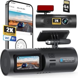 2K WiFi dashcam, Dashcam voorzijde en interieur, Inclusief 64 GB SD-kaart, App-bediening, Parkeerbewaking, G-sensor en loopopname — thumbnail 1