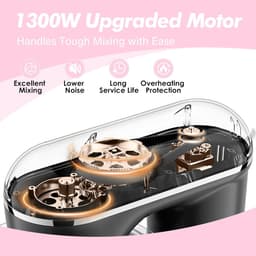 Keukenmachine - Deegmachine Mixer - Thuis Bakken - 1300W Motor Kracht - 6 Liter Kom - Roze — thumbnail 4