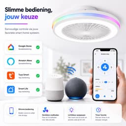 Slimme Plafondventilator met Lamp 50cm - RGB LED Verlichting - Dimbaar - App Bediening - Afstandsbediening - Google Home & Alexa - 6 Snelheden - Stille Ventilator voor Slaapkamer en Woonkamer — thumbnail 5