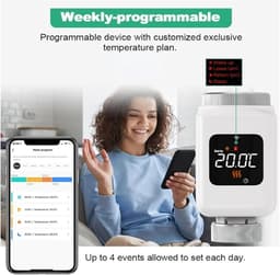 Slimme Thermostaatkraan - Radiatorregelaar App - Energie Besparen - 180° LED Display - 52.5mm x 52.5mm - Wit — thumbnail 4