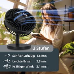 Tafelventilator Stil USB Oplaadbaar Draadloos 3 Snelheden Verstelbare Kantelkop Tot 7,5 Uur Accuduur Zwart — thumbnail 4