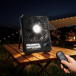 Oplaadbare Campingventilator met LED – 20000mAh – Afstandsbediening – USB Ventilator met Powerbank – Zwart — thumbnail 3