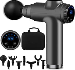 SnelShoppen - Spiermassagepistool Mini - 99 Instelbare Niveaus - 3800 RPM - 8 Massagekoppen - LCD-Display - Licht en Draagbaar - Pijnverlichting en St — thumbnail 1