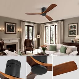 KOMHTOM - Platte DC-plafondventilator - 52 inch - Zonder verlichting - 3 kunstig bewerkte houten vleugels - Geruisloze omkeerbare motor - Afstandsbediening — thumbnail 3