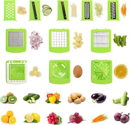 Multifunctionele Mandoline - Keukenmachine Groente - Maaltijd Voorbereiding - 19-in-1 Wisselbare Messen - 1.3 Liter Capaciteit - Groen Wit — thumbnail 5