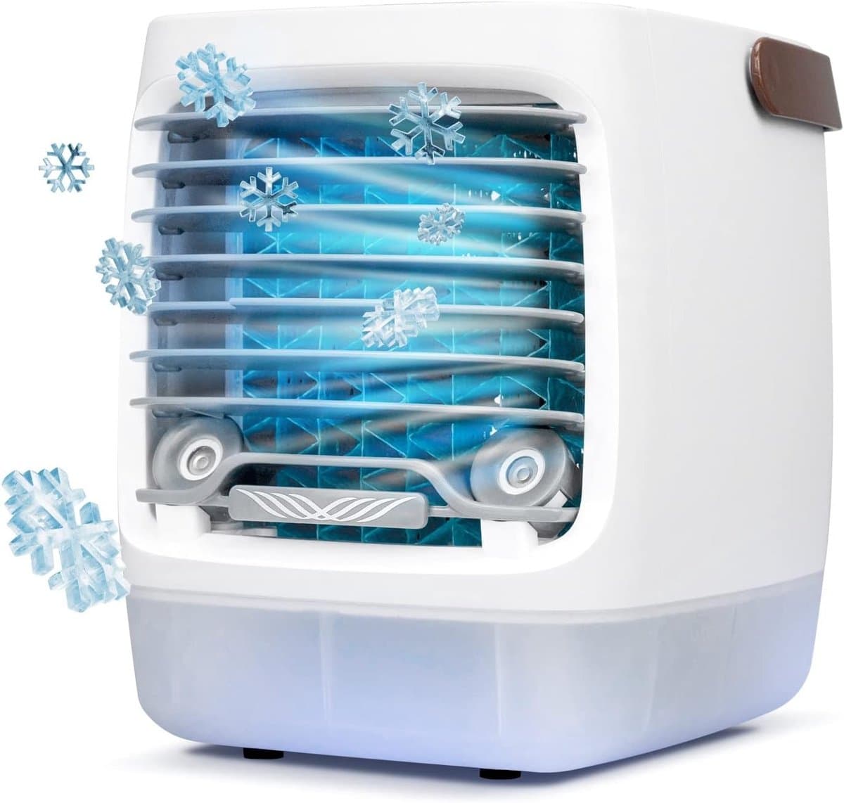 Mobiele Airco en Mini Luchtkoeler met 550ml Watertank - 4-in-1 Kleine Aircooler met Oplaadbare Accu - Fluisterstille Tafelventilator met Waterverneveling voor Slaapkamer, Thuiskantoor en Camping - Draadloze Air Cooler - Wit — afbeelding 1