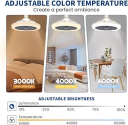 Ventilator Plafond - Wit - 24.5 cm - Stiltefunctie met Licht - Voor Slaapkamer en Woonkamer — thumbnail 2