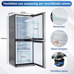 Retro koelkast - 106L Koelkast-Stille Koelkast – 4-Sterren Vriezer – 7 Standen – LED Licht - Verstelbaar - Kantoor - 102cm- Koelen - Zilver — thumbnail 3