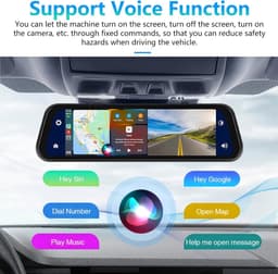 Mirror Dashcam met draadloze Carplay, Android Auto met HD achteruitrijcamera 9,66 inch IPS touchscreen Dual 1080P achteruitkijkspiegel Dashcam Dash Cam auto, 2 gedeelde schermen, Bluetooth — thumbnail 5