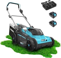 Accu Grasmaaier - Draadloze Grasmaaier - Gazon Onderhouden - Borstelloze Motor - 38 cm - Blauw — thumbnail 1