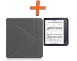 Hoesje Geschikt voor Kobo Libra 2 Hoes Book Case Trifold - Hoes Geschikt voor Kobo Libra 2 Hoesje Book Cover Met Screenprotector - Grijs