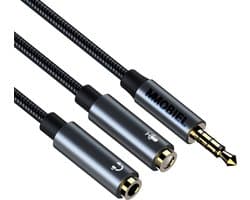 MMOBIEL Koptelefoon Splitter 3.5mm - Mic en Audio Splitter - Aux Splitter – 3.5mm 1 Male to 2 Female (Stereo en Microfoon) – Geschikt voor Telefoon, Laptop, PC, Tablet, Switch, Headset, enz. - 30cm