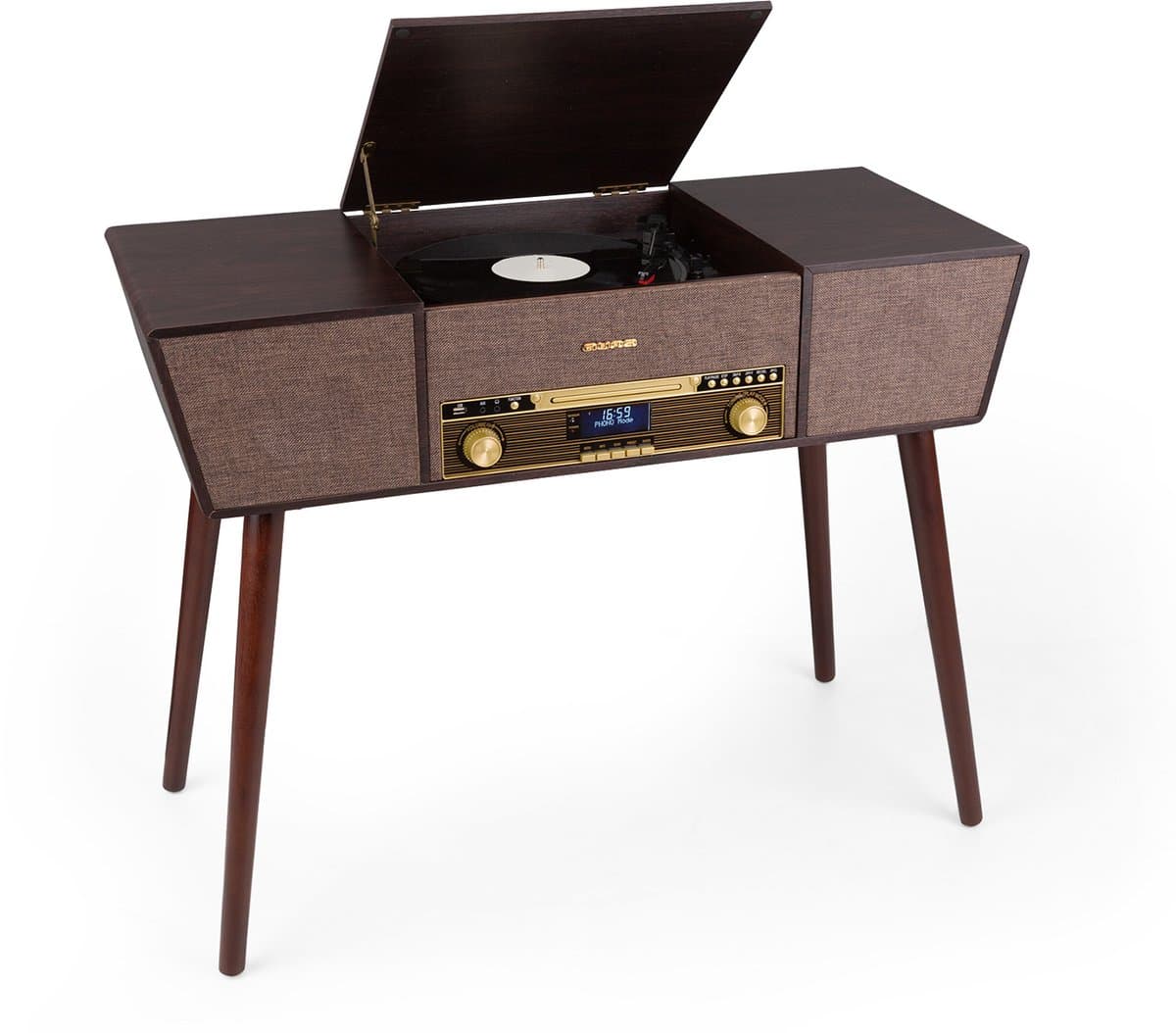 Auna Belle Epoque 1912 retro-Platenspeler - CD - BT - USB - DAB+/Ukw - Bruin - voor Vinyl - Bluetooth - Afstandsbediening - Turntable Vinyl Speler Draaitafel — afbeelding 1