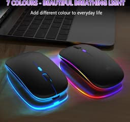 Matte Zwart Draadloze oplaadbare RGB muis- geluidloze klik - Voor Pc Ipad Laptop Mobiele Telefoon_ergonomisch - bluetooth - soft-touch muis - Matte Zwart - RGB LED light — thumbnail 2
