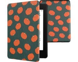 kwmobile e-reader hoesje geschikt voor Amazon Kindle Paperwhite 11. Generation 2021 hoes - E reader flip case met magnetische sluiting - Ereader cover - Pompoentjes design in oranje / groen / lichtgroen
