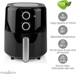 Nedis Airfryer – 3L – Heteluchtfriteuse – Gezond Frituren – Tijdschakelaar – Analoog – Compact – Zwart — thumbnail 5