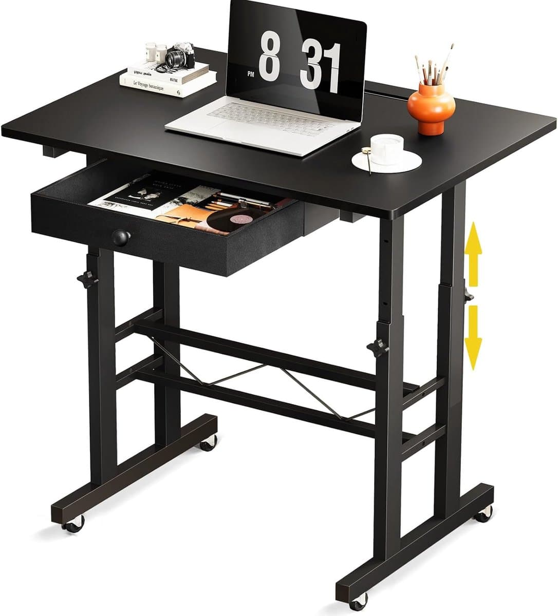 GTPLAYER - Hoogteverstelbaar Bureau - Met Lades en Rollen 80x50 cm - Wit — afbeelding 1
