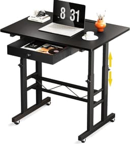 GTPLAYER - Hoogteverstelbaar Bureau - Met Lades en Rollen 80x50 cm - Wit — thumbnail 1