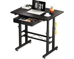 GTPLAYER - Hoogteverstelbaar Bureau - Met Lades en Rollen 80x50 cm - Wit