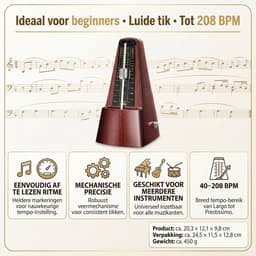 Ryoudavell - Klassieke Mechanische Metronoom - Metronoom digitaal - Muziek - donker hout print - Geschikt voor beginners — thumbnail 2