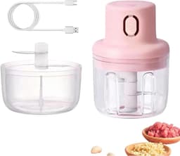 Elektrische Hakmolen - Mini Keukenmachine - Snel Ingrediënten Hakken - USB Oplaadbaar - 9x10x13 cm - Roze — thumbnail 1