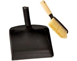 Mini Bezem Schep - Handveger Set - Kruimels Verwijderen - Houten Handvat - Compact Formaat - Zwart
