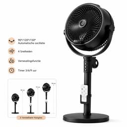 Ventilator – Staande ventilator – Tafelventilator – Luchtbevochtigende ventilator met afstandsbediening – Verkoelende nevel – 4 snelheidsstanden – In hoogte verstelbaar – Timer – Zwart — thumbnail 1