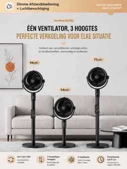 Ventilator – Staande ventilator – Tafelventilator – Luchtbevochtigende ventilator met afstandsbediening – Verkoelende nevel – 4 snelheidsstanden – In hoogte verstelbaar – Timer – Zwart — thumbnail 5