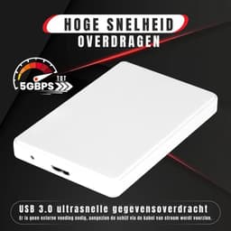 KAD® Harde Schijf - Draagbare Harde Schijf voor PC, Laptop & Console - Ultradunne Draagbare Harde Schijf - Wit - 12cm x 8cm x 1cm — thumbnail 3