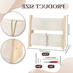 Houten kettinghouder met 2 niveaus voor sieraden, organiseer tot 34 kettingen in stijl, beige kleur — thumbnail 3