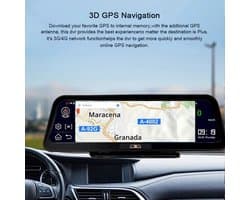 Dashcam voor Auto - 10" 4G ADAS Dashcam - GPS Navigatie & Dual Lens Achteruitrijcamera - 15m Achtercamera - Geen Geheugenkaart - Zwart