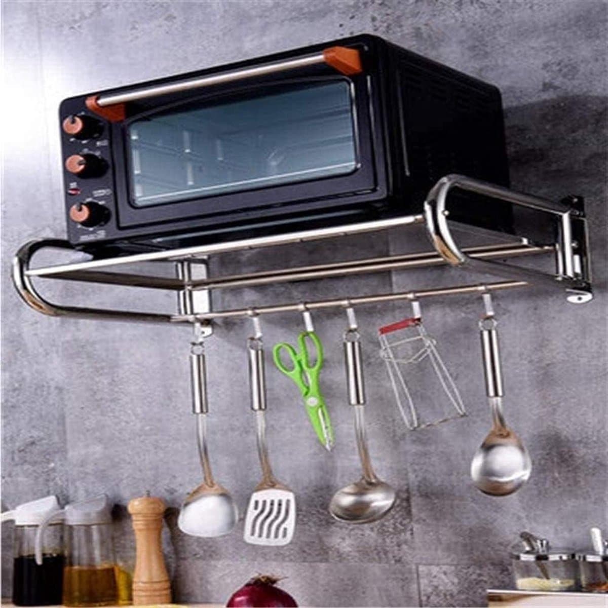 Magnetron Oven Rek - Keuken Organizer - Ruimte Besparen - Stabiel Roestvrij Staal - 60 cm - Zilverkleurig — afbeelding 1