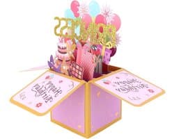 Verjaardagskaart met 3D Pop-Up voor Prinses, Kleurrijke Ballonnen en Vuurwerk - Creatieve Verjaardagscadeau voor Dochters, Zussen en Vriendinnen
