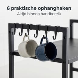 Lynexa Keukenkast Organizer Uitschuifbaar 38-64 cm - Magnetronkast - Magnetron Rek - Keukenrek met 6 Haken - Opbergrek voor Airfryer en Oven - Zwart — thumbnail 7