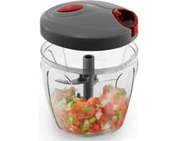 Handmatige Keukenmachine - Groentehakker - Snel Ingrediënten Hakken - 6 Roestvrijstalen Messen - 900 ml - Grijs