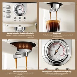 Damenzo - Koffiezetapparaat - Koffie - Koffiemachines - Espressomachine - 1050W - 1.5 L - 28 x 26 x 19.5 cm - Beige - RVS — thumbnail 5