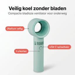 Lomera Bladloze Ventilator - Draagbare Ventilator - Mini Ventilator - USB Ventilator - Tafelventilator - Handventilator - Bladeless Fan - USB Oplaadbaar - Luchtkoeler - Bureau Ventilator - Mesloze Ventilator — thumbnail 2