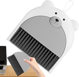 Mini bezem en blik - Kleine stoffer - Bureau reinigen - Compact en hangbaar - 18 x 23.5 cm - Grijs — thumbnail 4