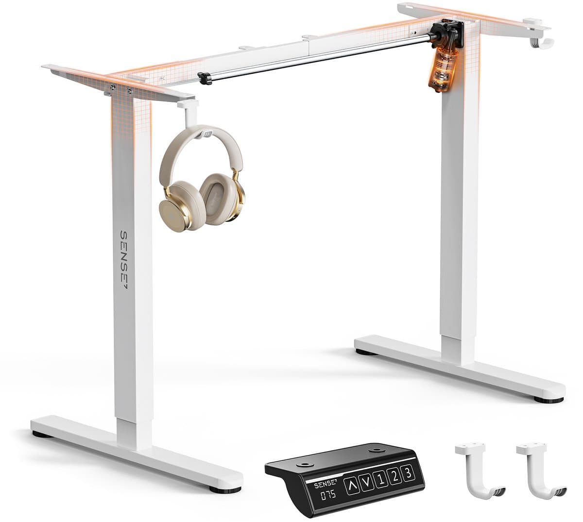 SENSE7 NOJO Light - Elektrisch Bureauframe - Verstelbaar 72-118cm - Geheugen 70kg Belasting - Zit Sta Bureau Wit — afbeelding 1