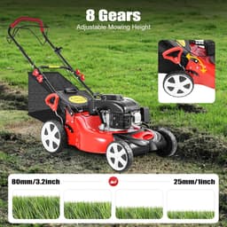 Benzine Grasmaaier - Zelfrijdende Maaier - Gazon Onderhoud - 8 Maaihoogtes - 51 cm Snijdiameter - Rood — thumbnail 5